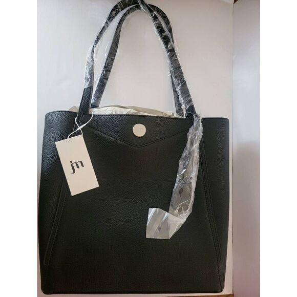 Jessica Moore Women's Black Pebbled Leather Essential Tote Bag Size Large NWT - Picture 1 of 7